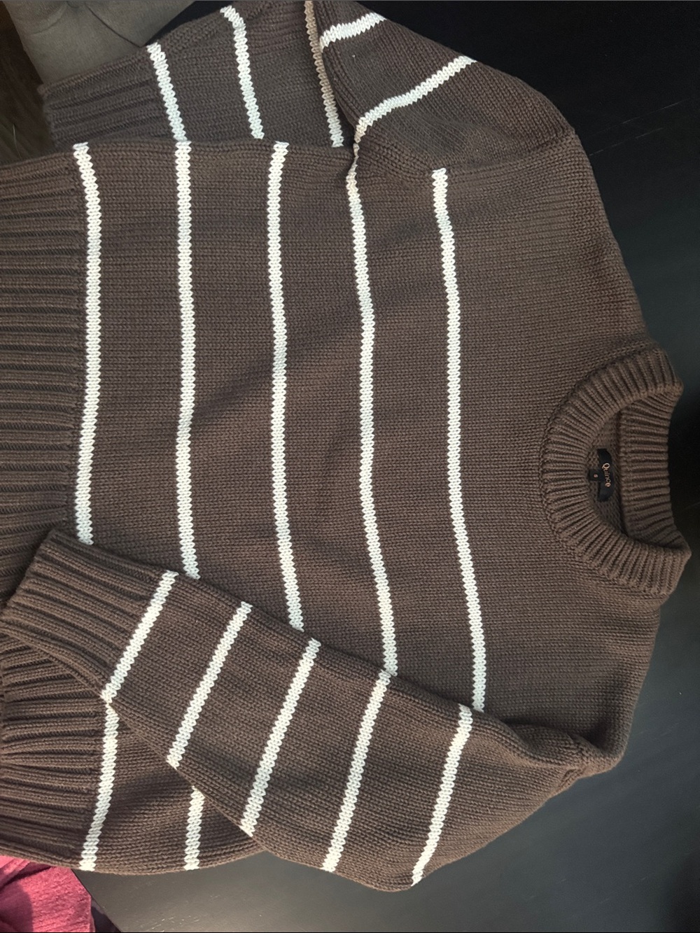 Quince Brown Crewneck Sweater with White Stripes